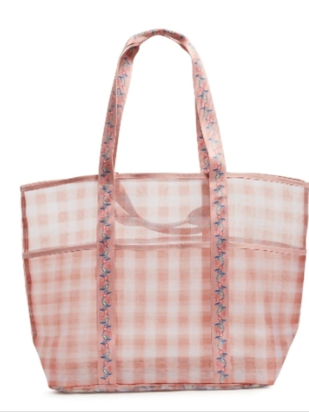 Vera Bradley Mesh Multi-Pocket Tote Bag In Gingham Sand Rose Decor Nwt